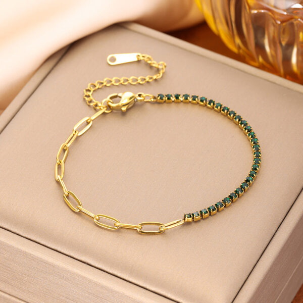 Pulsera tennis con circonitas verde oscuro y baño de oro de 18K
