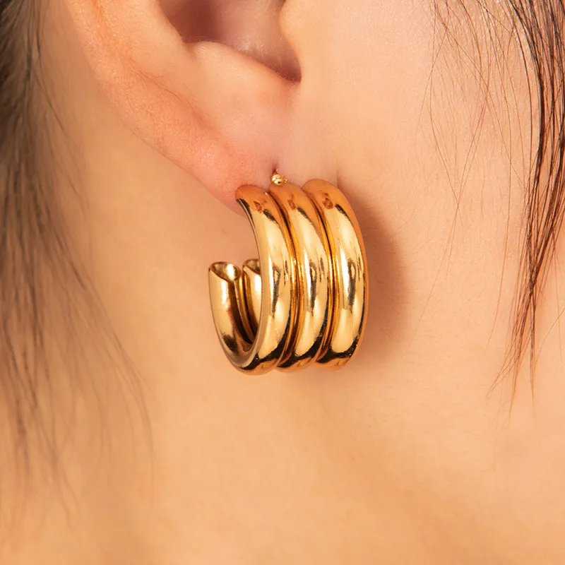 Semi hoops chunky con baño de oro de 18K-Acero inoxidable 316L-C0 Semi hoops chunky con baño de oro de 18K